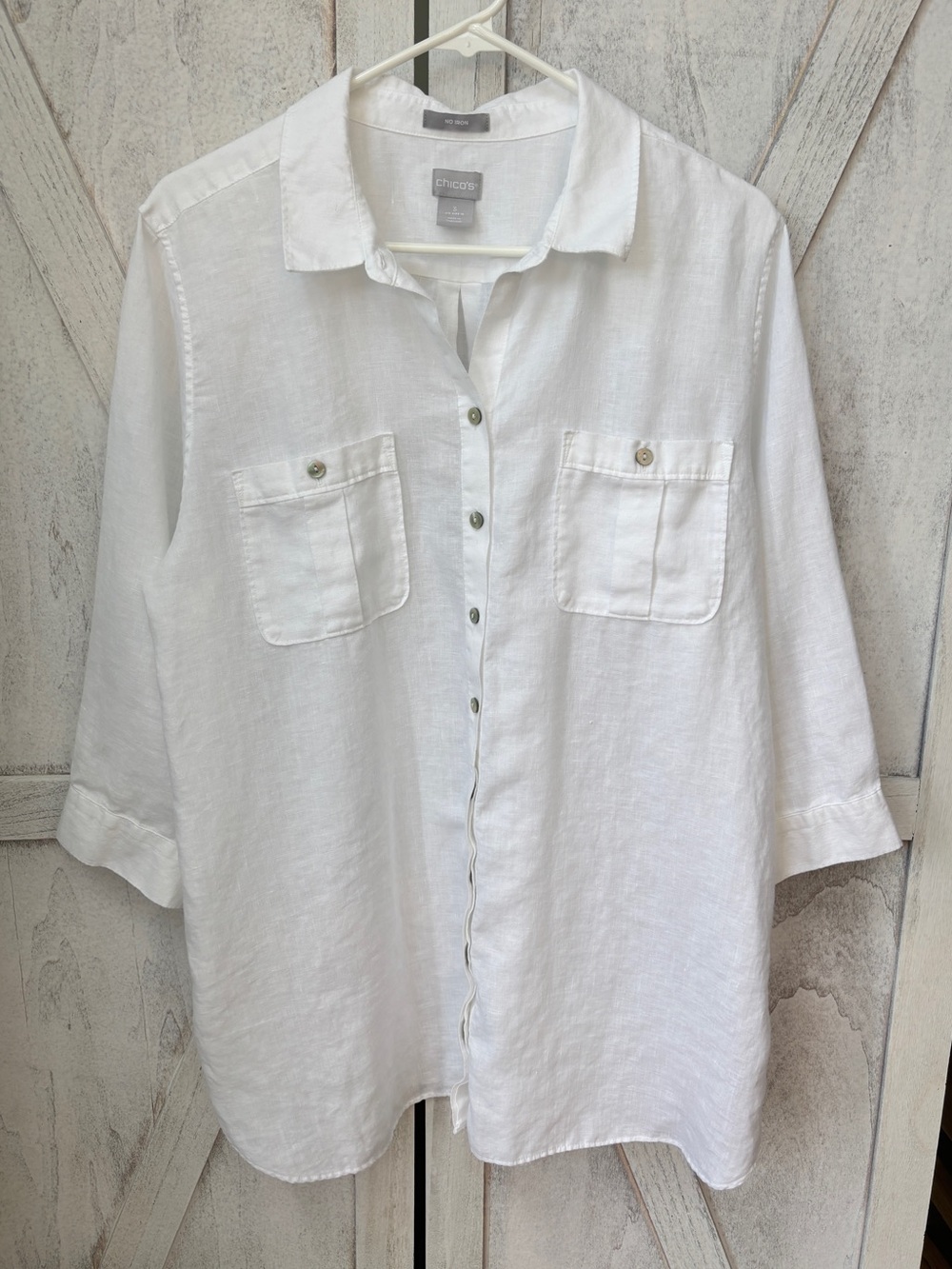 CHICO'S Linen Top Women’s Size 3 (US XL 16) White Button Up Quiet Luxury Coastal
